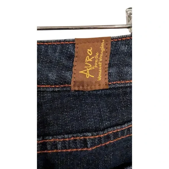 Aura by Wrangler Womens Dark Wash Denim Skirt Orange Stitch 10P Vintage Y2K - Picture 4 of 8